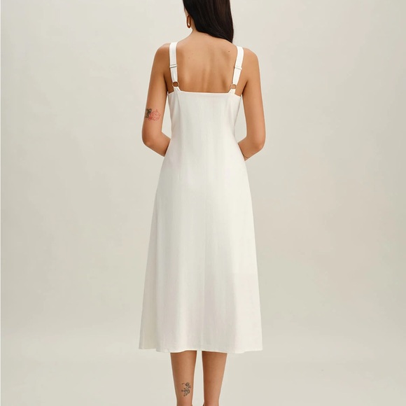 White Square Neck Button Slip Midi Dress - Picture 2 of 6